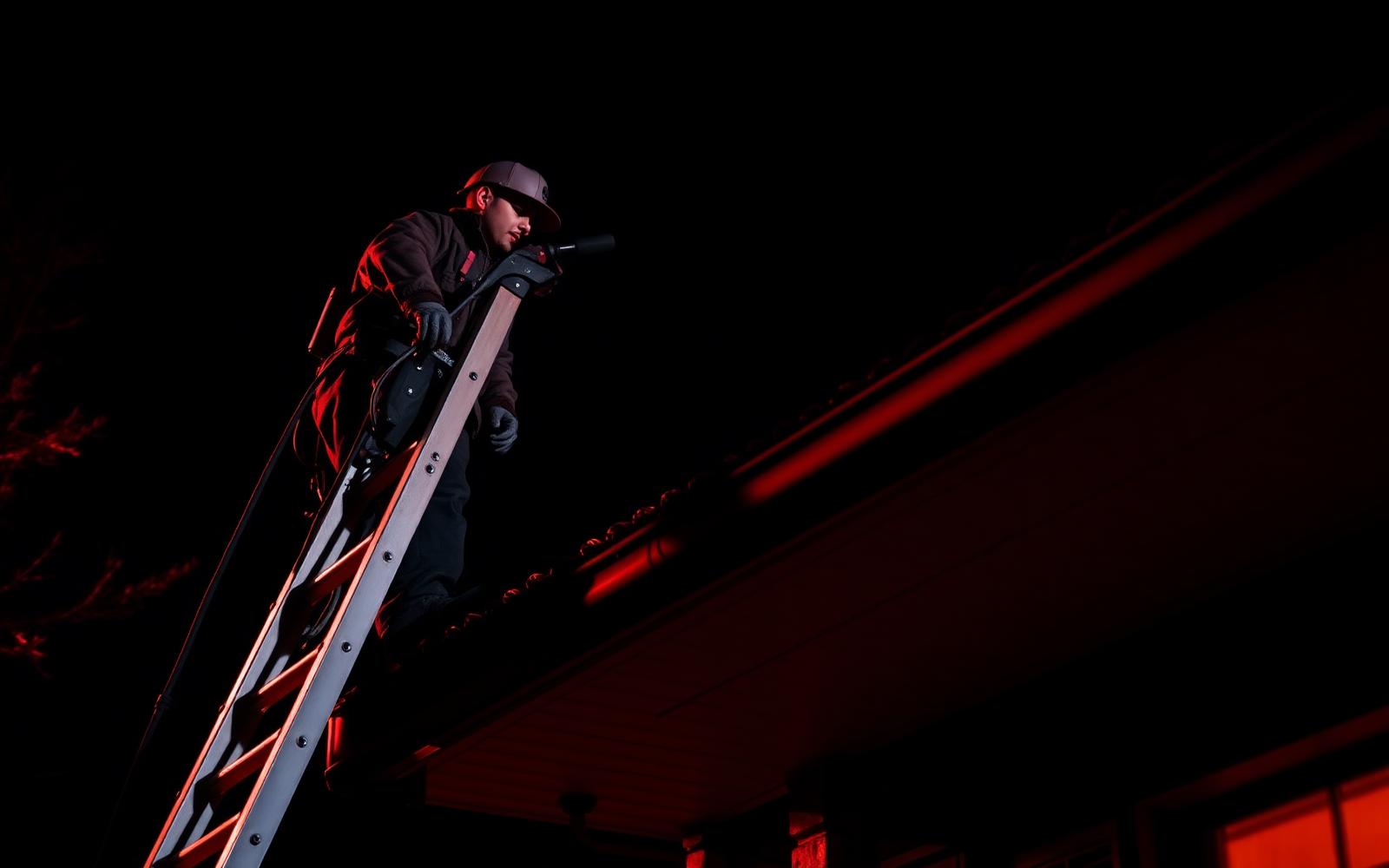 Professional gutter cleaning in progress